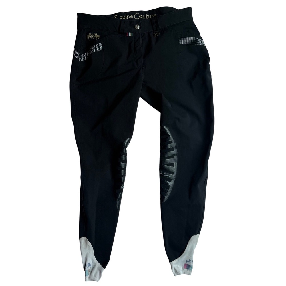 Equine Couture Black Equestrian Riding Breeches Silicone Knee Patch Womens 30